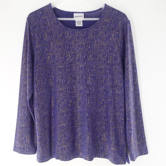 BonWorth Long Sleeve Semi Sheer Petite Small Violet Metallic Pullover Top - Picture 1 of 8